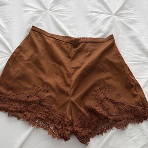 Brown Lace Trim Shorts